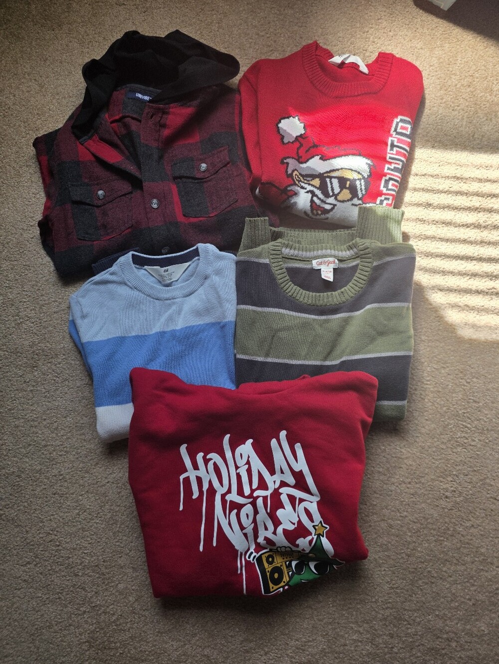 Bundle Of Sweaters, Shirt & Holiday Graphic Sweatshirt From H&M And cat&Jack